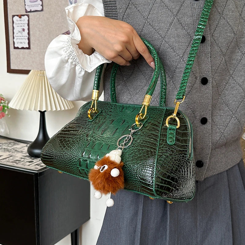 Women's Crocodile Pattern Structured Shoulder Bag