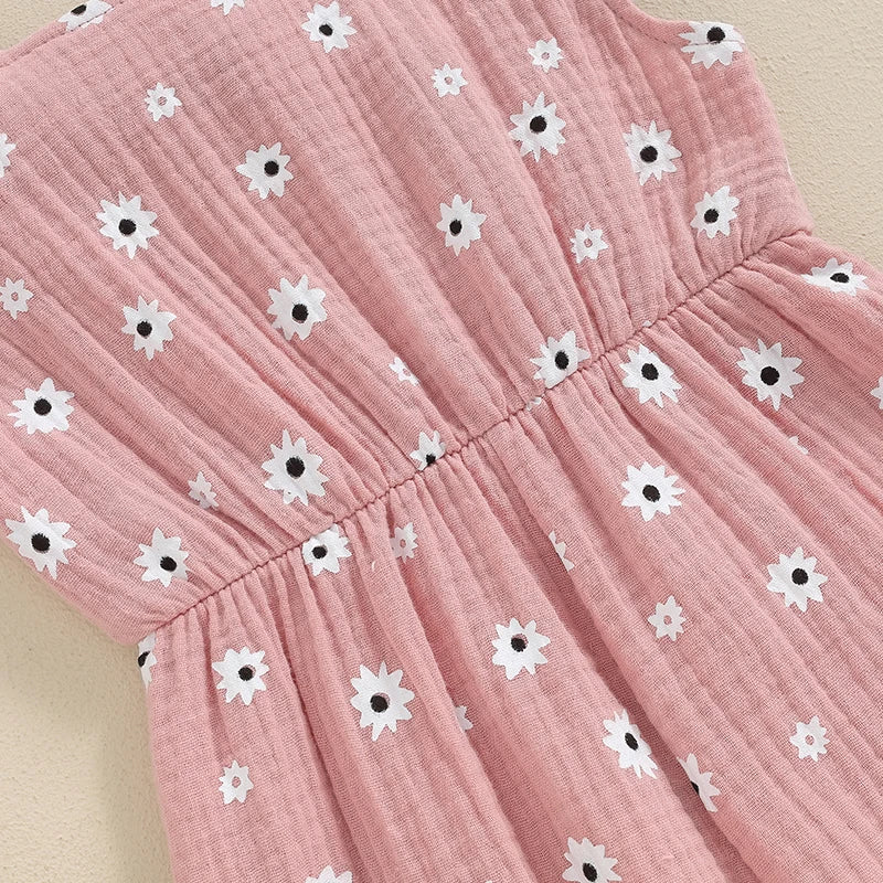 Baby Girls Floral Print Backless Bowknot Cotton Romper