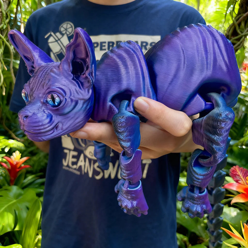 6-Pack 3D Printed Hairless Cat Statues | Flexible Colorful Animal Figures | Home & Office Decor