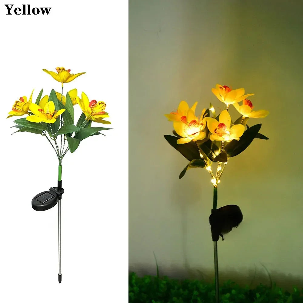 Garden Solar Lawn Lamp LED Artificial Orchid Flower Ground Light Summer Wedding Holiday Party Outdoor Courtyard Patio Decoration
