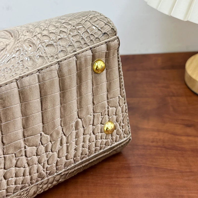 Women's Crocodile Pattern Structured Shoulder Bag