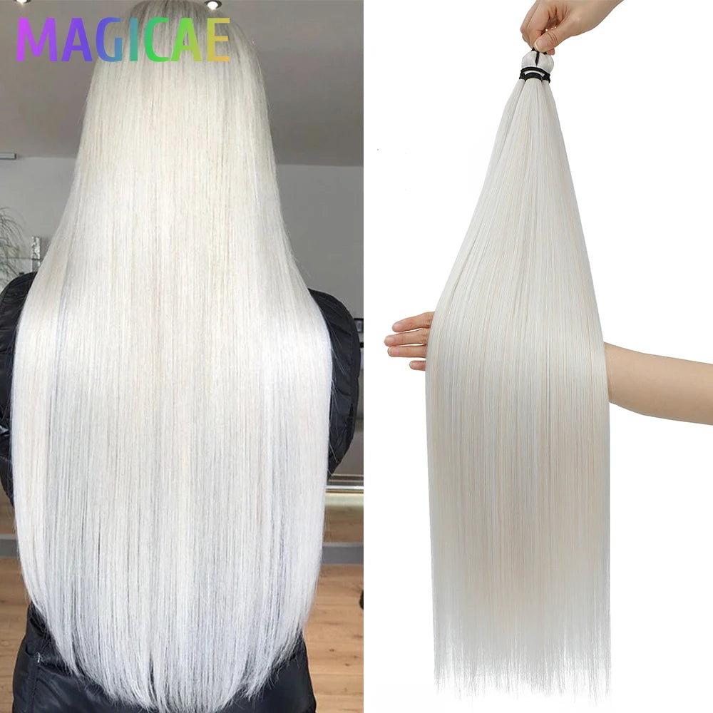 Braids Crochet 3Pcs 28Inches 300grams Synthetic Straight Bundles Orange Highlight Brown Braiding Hair Ombre Blond Gray White 60#