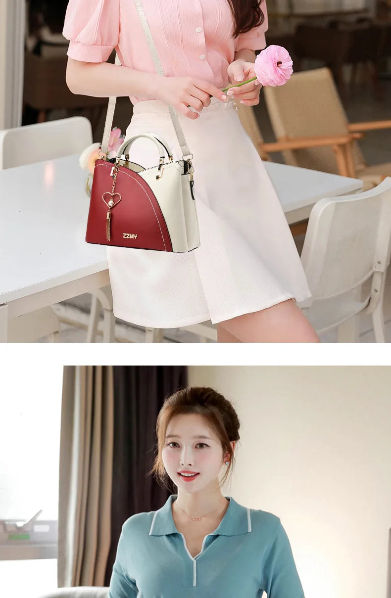 Women's Patchwork Appliqué PU Top-Handle Crossbody Tote