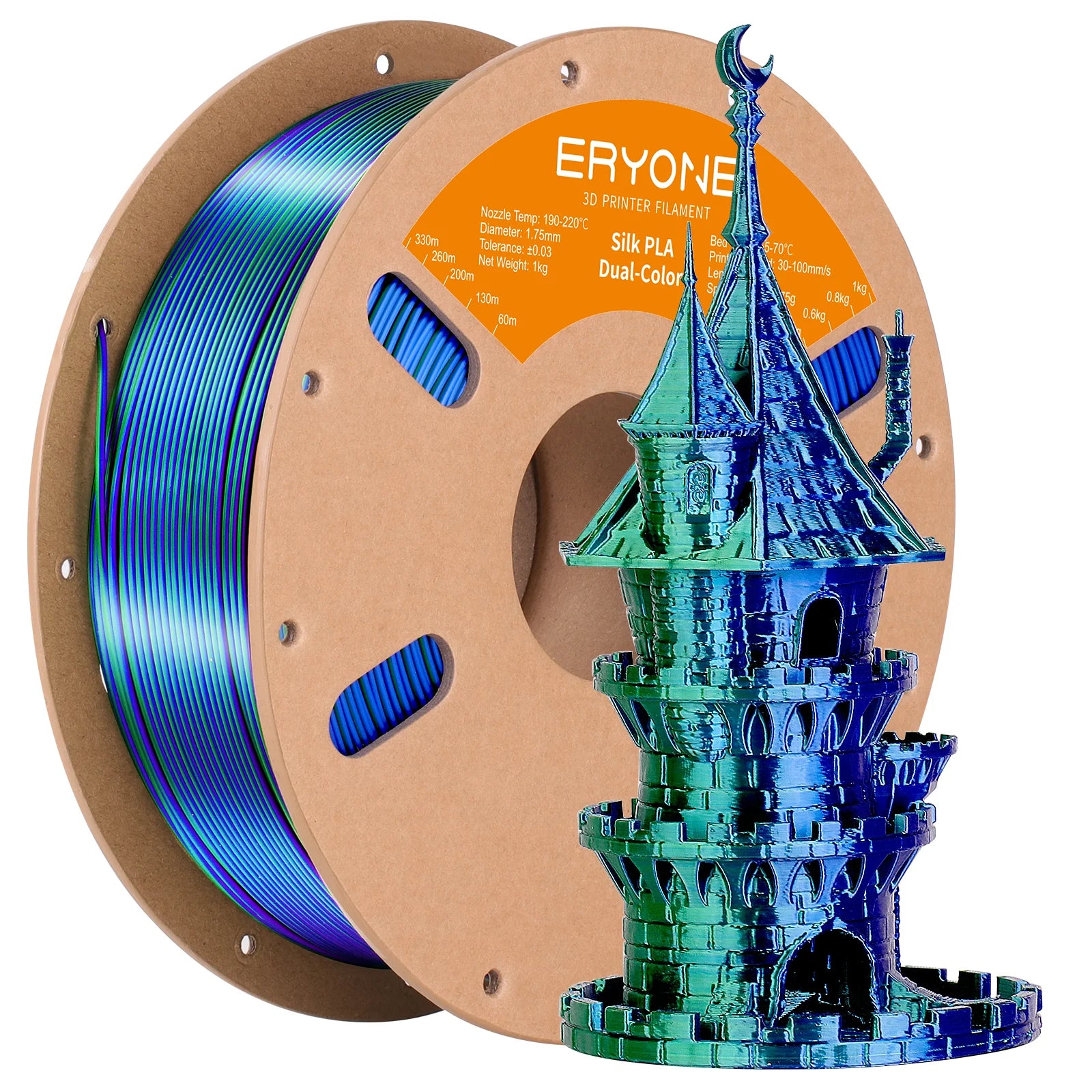 ERYONE 1KG Silk Dual Color PLA Series 3D Printer Filament 1.75mm, Dual-Color Coextrusion Silky Shiny Finish, 1kg Spool