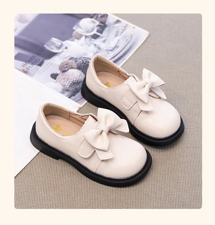 Girls' Bow Design Bonded Leather Flat Casual Shoes