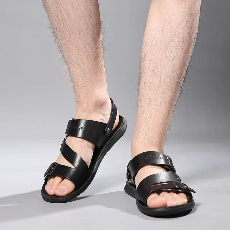 2026 Brand Men Shoes Slip-On Split Leather Soft Men Beach Summer Men Sandals Slippers Flats Flip Flop