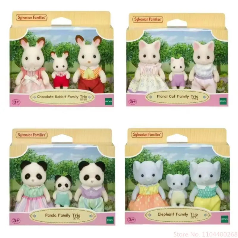 Sylvanian Families Anime Girl Figures Calico Critters Furniture Set Floral Cat Chocolate Rabbit Elephant Panda Family Trio Girts