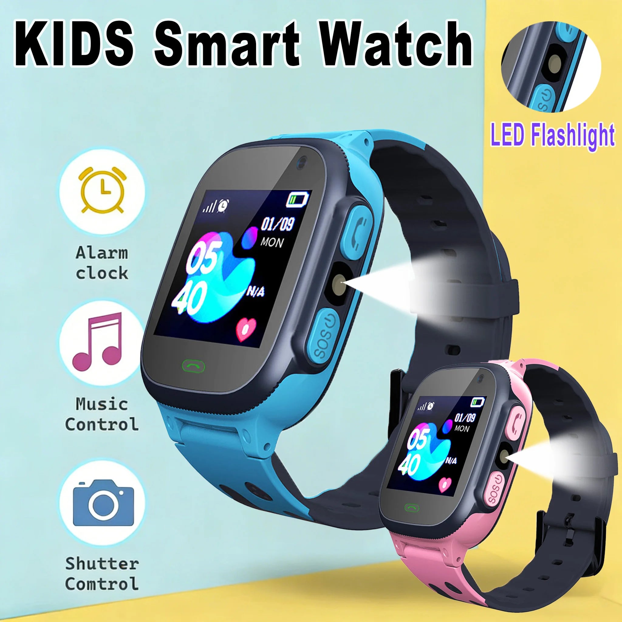 Kids' Smart Watch – 1.44" HD Screen, SOS, Two-Way Calling, GPS & LED Flashlight