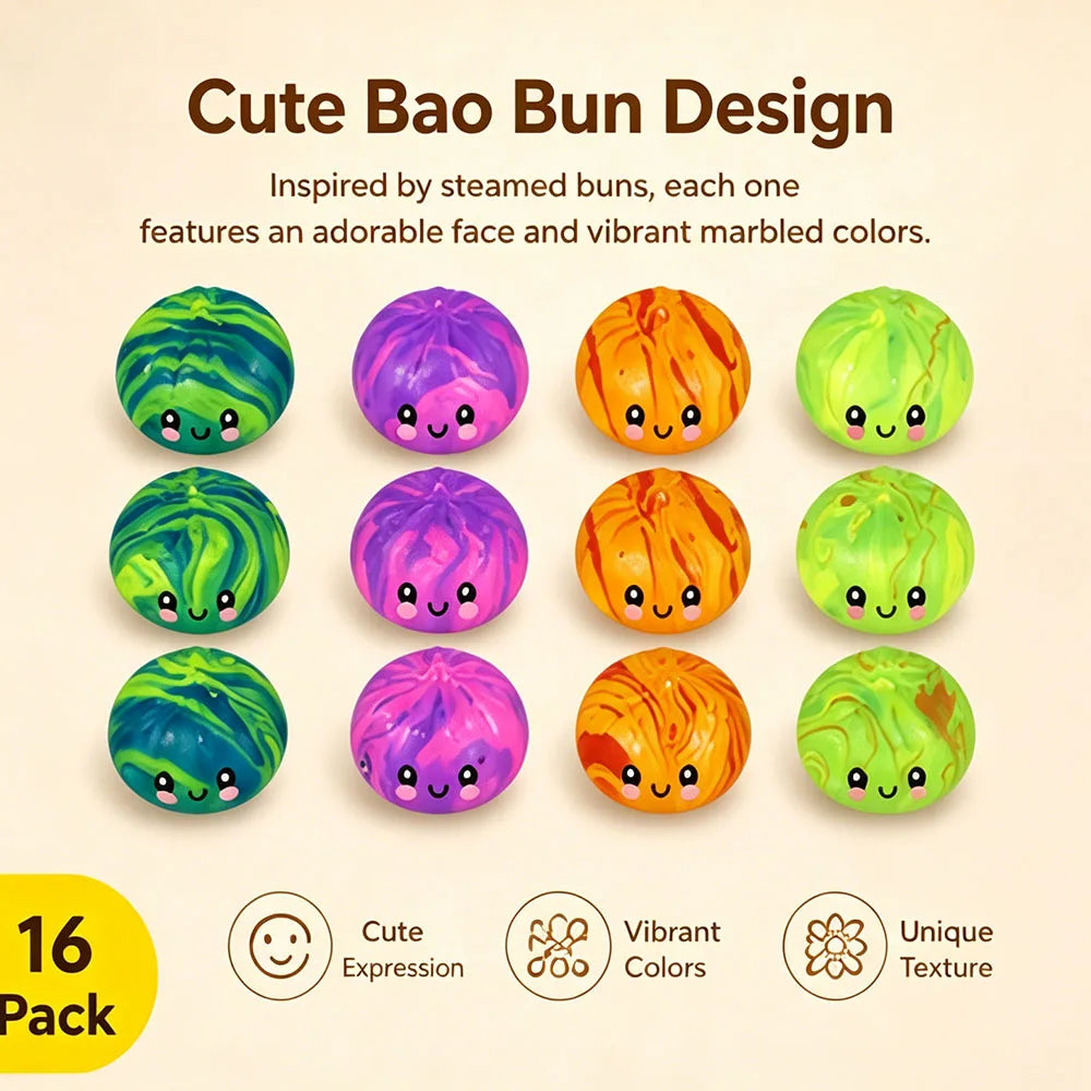 Glitter Bao Bun Squishy | Water Bead Filled Stress Relief Squeeze Toy | Desk Companion