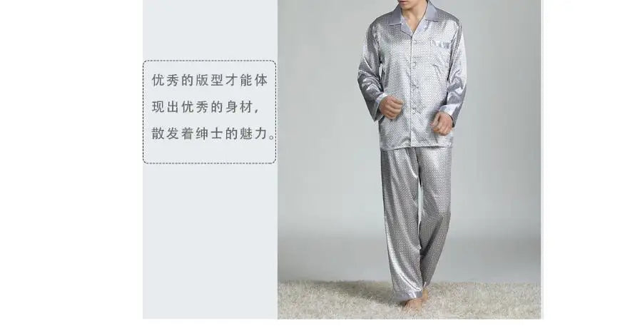2026Men's Spring Summer Pajamas Sets Long Sleeve Tops&Pants Two-pieces Satin Home Clothes Male Ice Silk Printed Lounge Nightwear