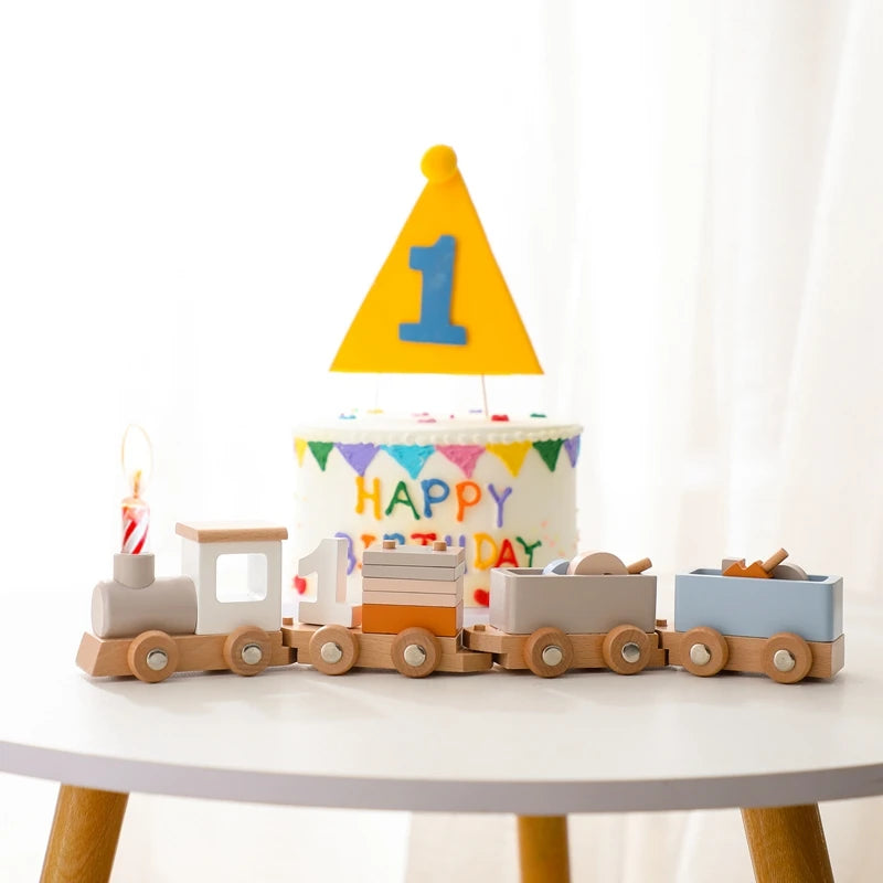 Wooden Train Birthday Toy Montessori Toys Baby Educational Toys Wooden Trolley Number Of Wood Baby's Toys Baby Learning Toys