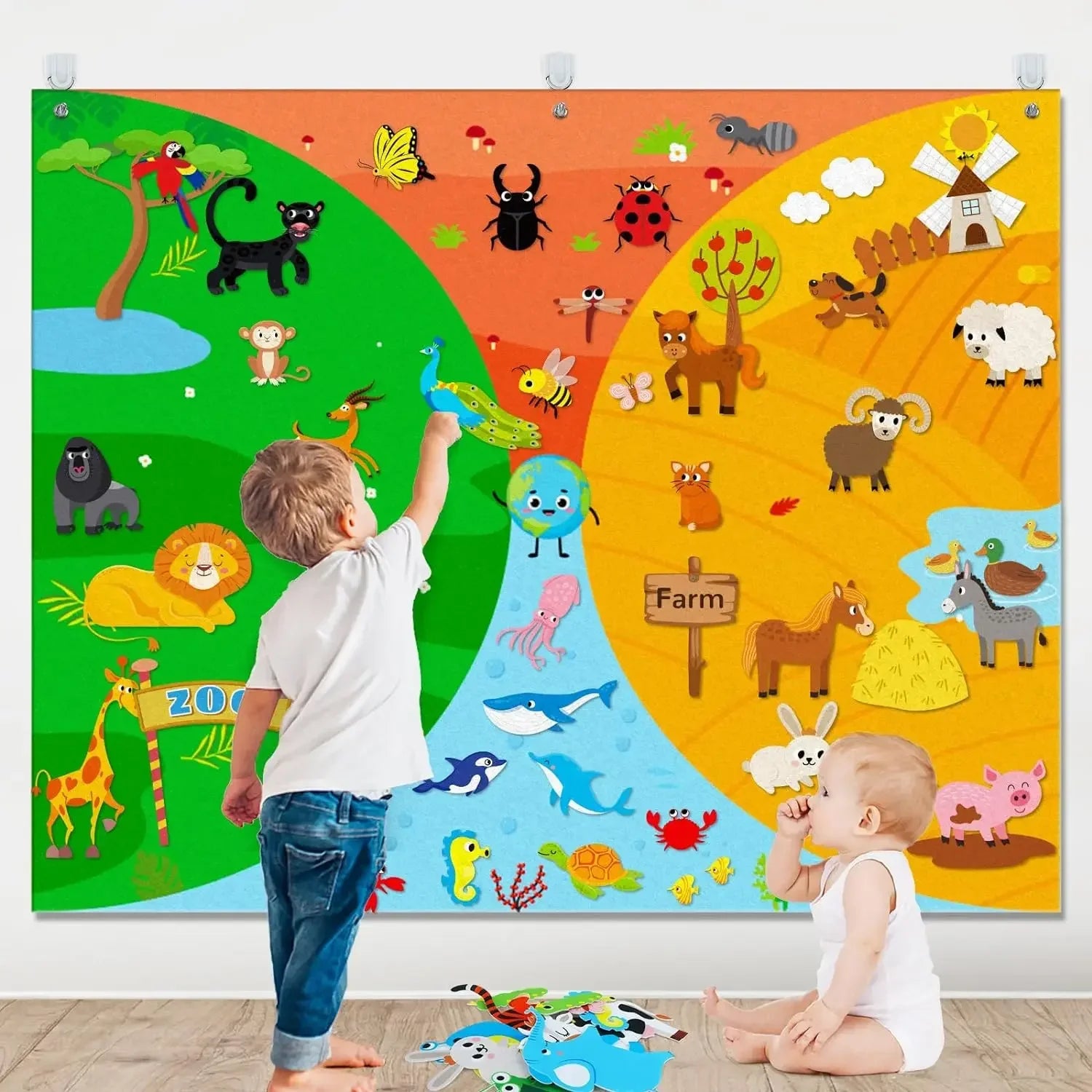 Felt Story Board Set Toy for kids Farm Animals Vehicle Preschool Education Early Learning Interactive Play Mat Wall Hanging Gift