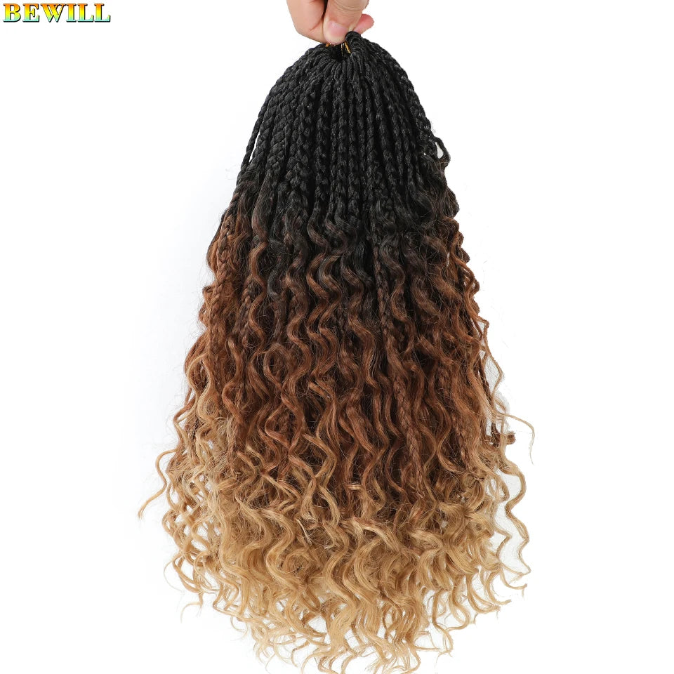 Goddess Box Braids Crochet Hair 14 18 24 Inch Bohemian Hippie Box Braids With Curly Ends Synthetic Braiding Hair for Black Women