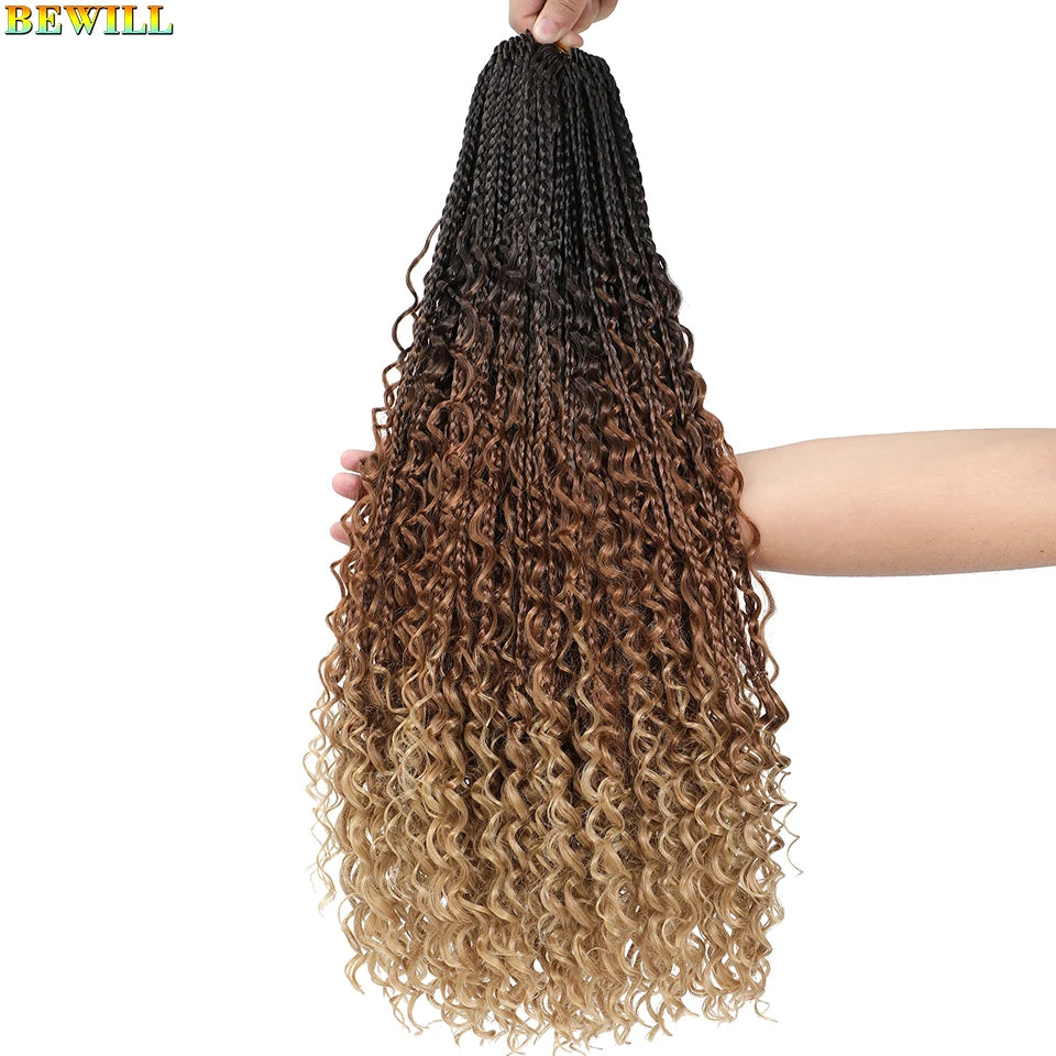 Goddess Box Braids Crochet Hair 14 18 24 Inch Bohemian Hippie Box Braids With Curly Ends Synthetic Braiding Hair for Black Women