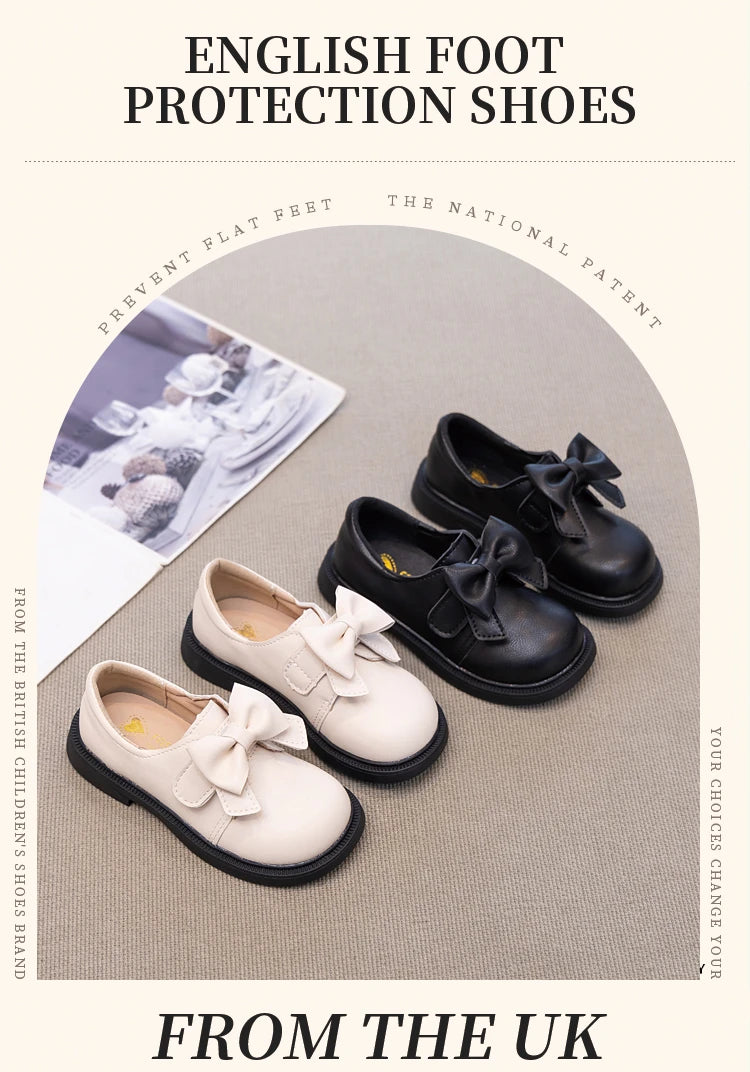 Girls' Bow Design Bonded Leather Flat Casual Shoes