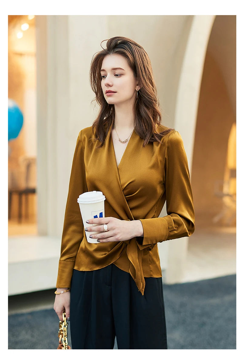 Women's Plus Size Satin Cross Lace-Up Blouse