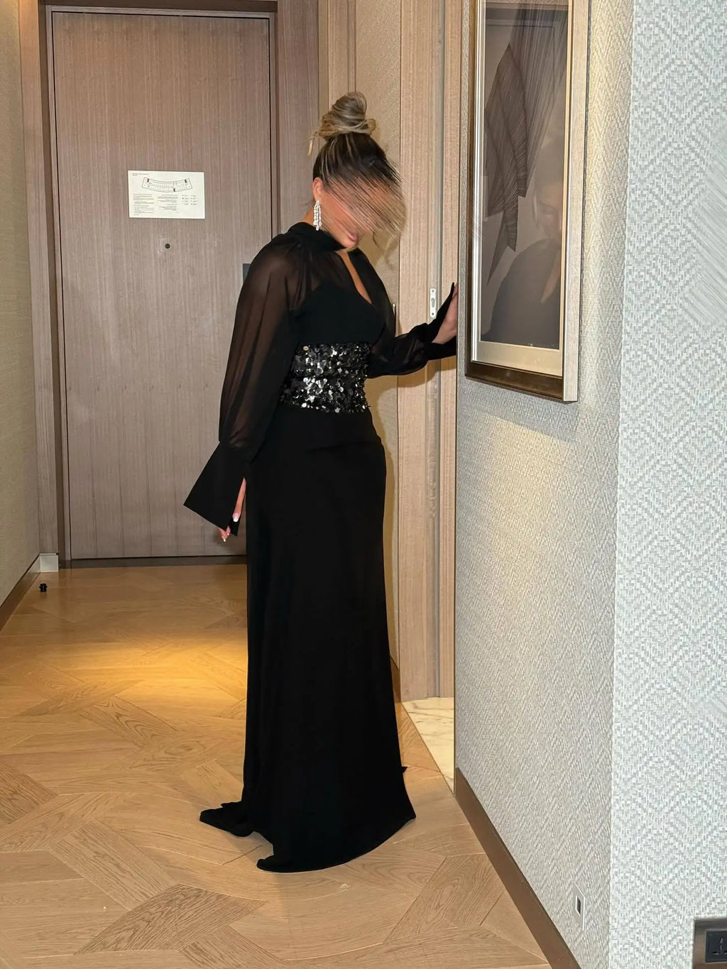2026 Autumn Winter New Women's Clothing Middle East Chiffon Sequin Waist Dress Gown
