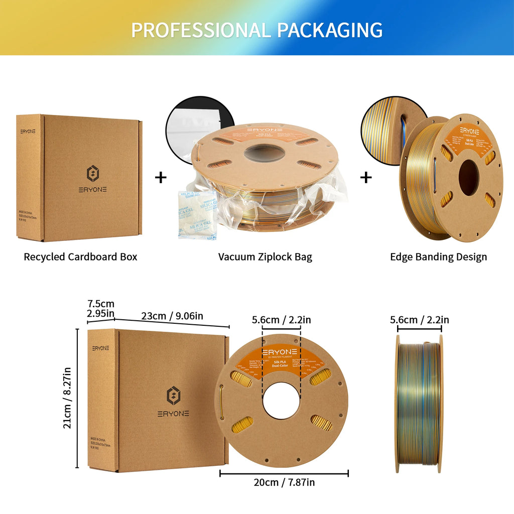 ERYONE 1KG Silk Dual Color PLA Series 3D Printer Filament 1.75mm, Dual-Color Coextrusion Silky Shiny Finish, 1kg Spool