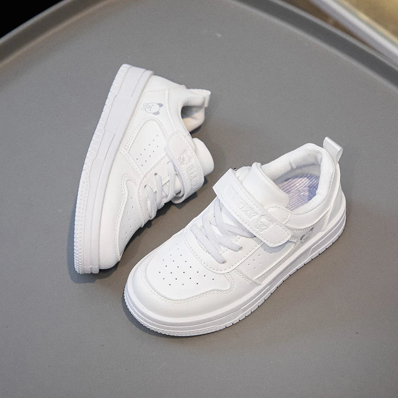 Kids' Unisex White Waterproof PU Leather Board Sneakers