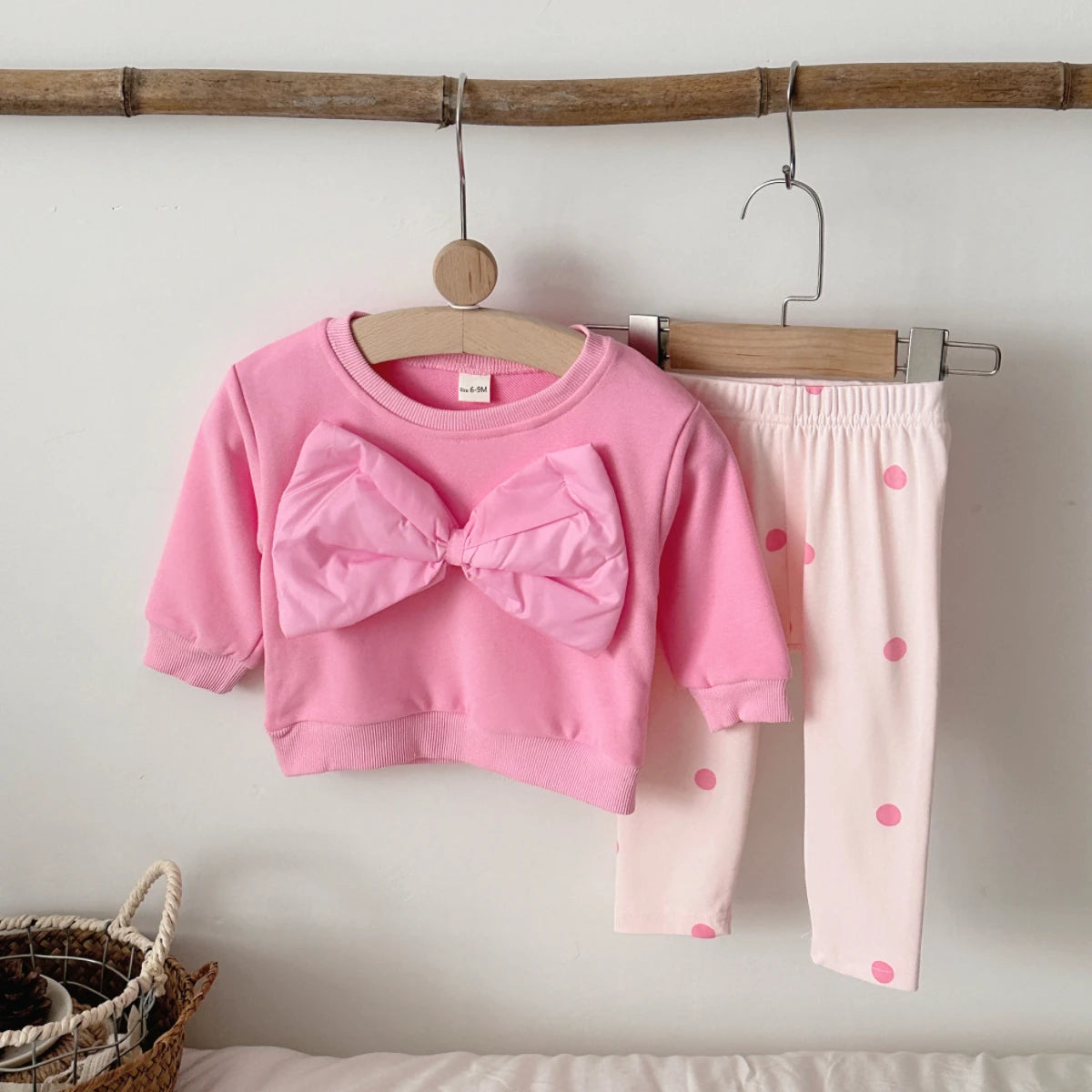 Baby Girl 3D Large Bow Polka Dot Top & Pants 2-Piece Set
