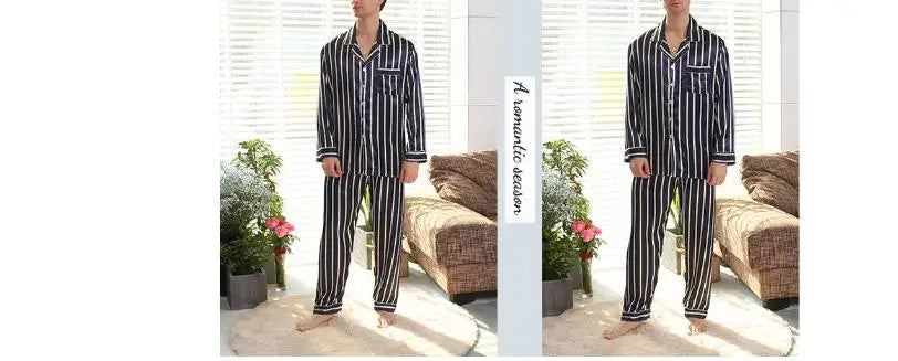 2026Men's Spring Summer Pajamas Sets Long Sleeve Tops&Pants Two-pieces Satin Home Clothes Male Ice Silk Printed Lounge Nightwear