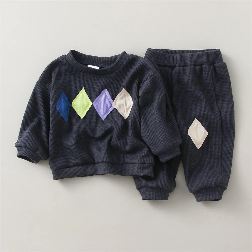 Baby Boy Waffle Cotton Long Sleeve Top & Pants 2-Piece Set
