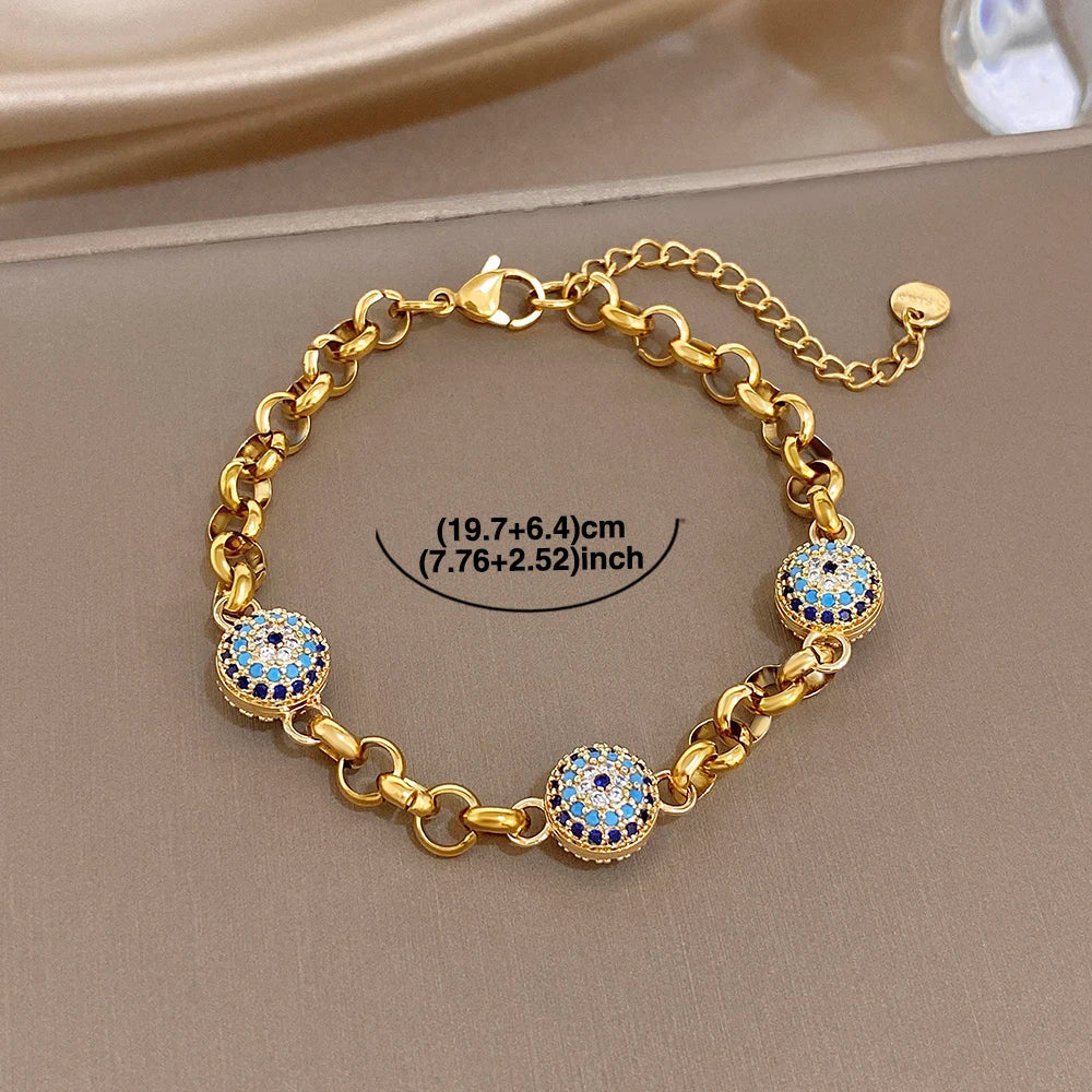 Greatera Blue-eyed Colored Rhinestone Inlaid Ball Bracelet For Women New Style 2026 Trendy Metal Stainless Steel Design Bangles