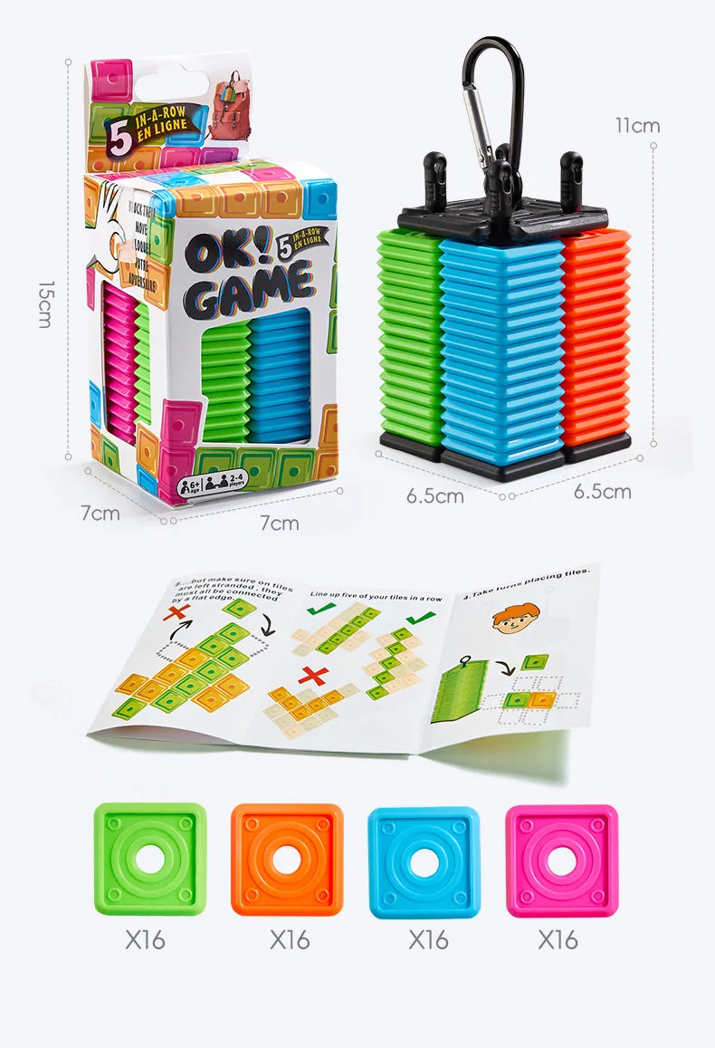Portable Five-in-a-Row Game for Kids and Adults, Interactive Desktop Strategy Game with Colorful Pieces, Strategy Board Gam