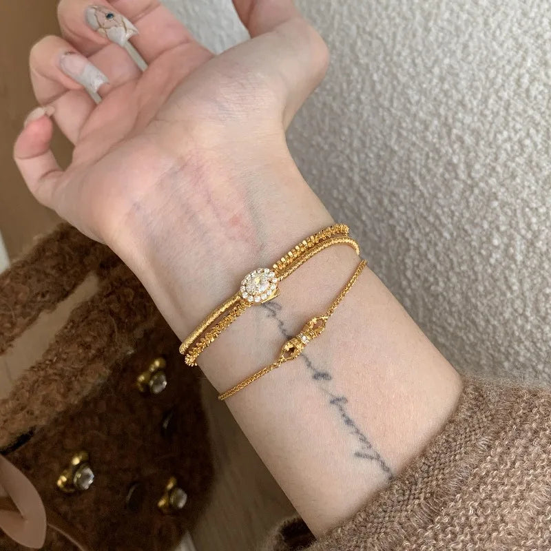 Light luxury high-end geometric bracelets for women inlaid diamonds exquisite chain bracelet fashion retro party jewelry gift