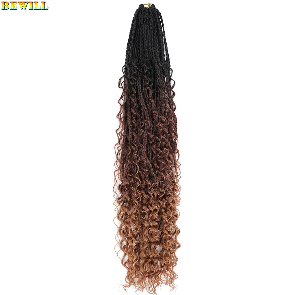 Goddess Box Braids Crochet Hair 14 18 24 Inch Bohemian Hippie Box Braids With Curly Ends Synthetic Braiding Hair for Black Women