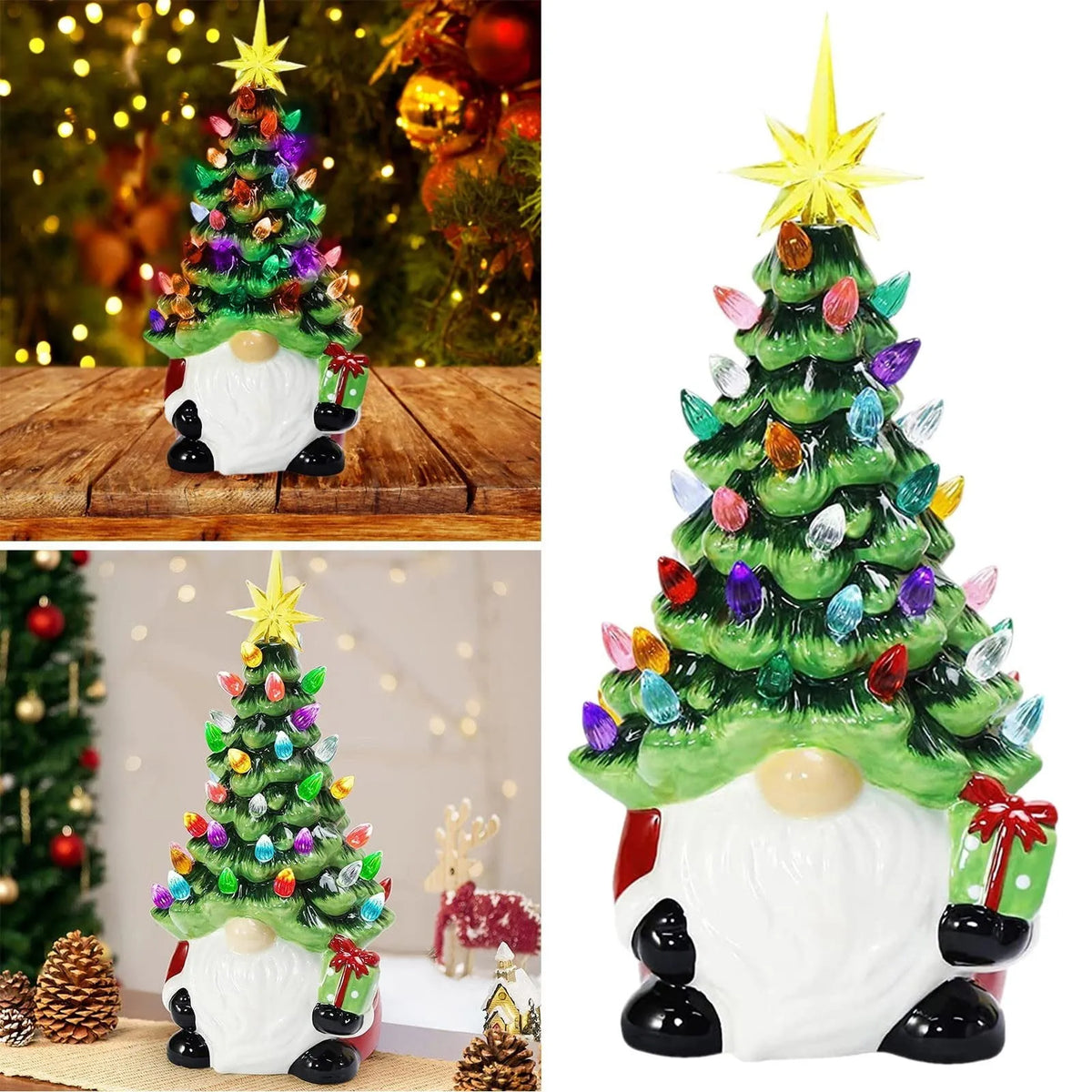 Lighted Gnome Christmas Tree Tabletop Decoration, 6.3 Inch