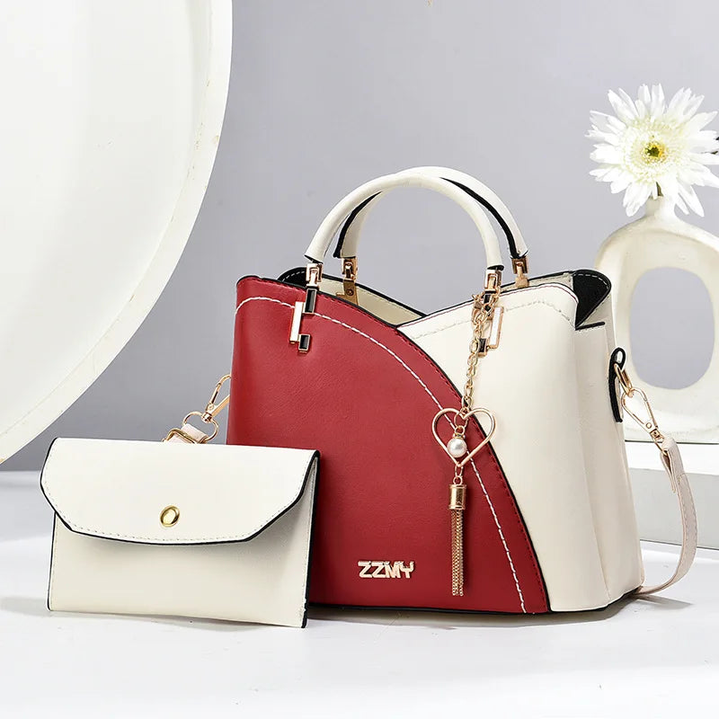 Women's Patchwork Appliqué PU Top-Handle Crossbody Tote