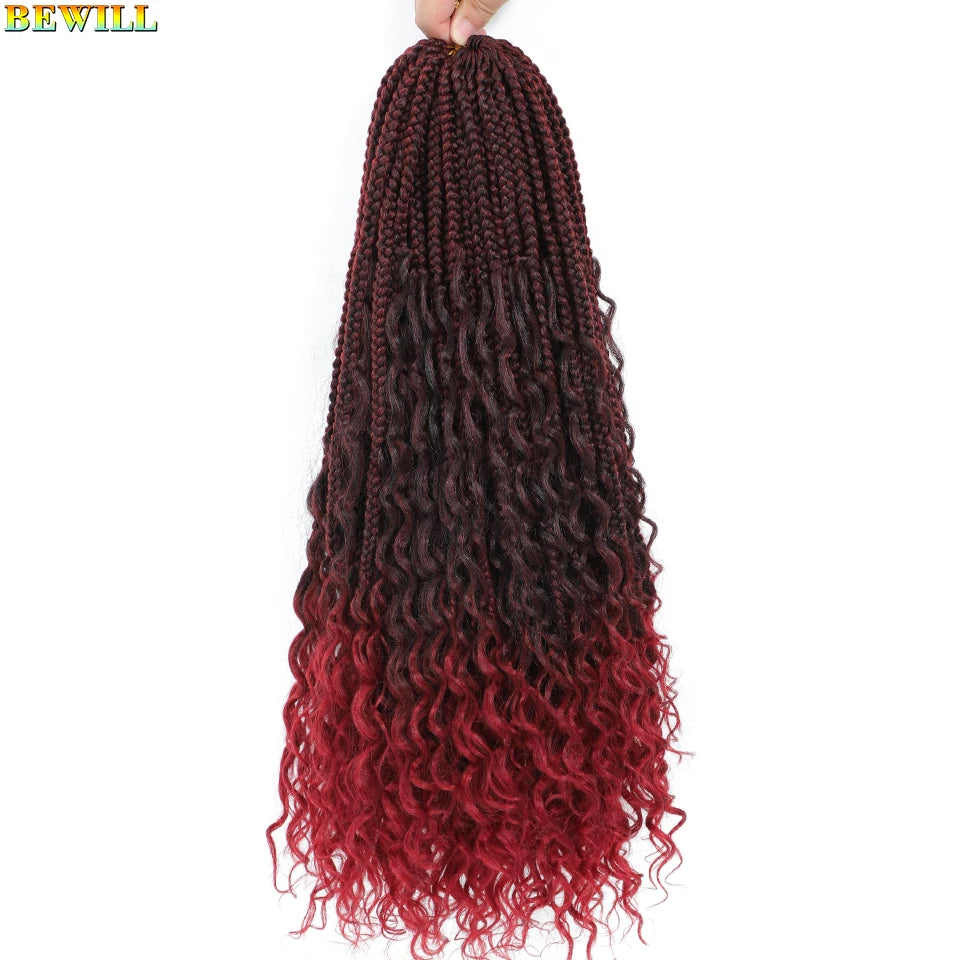 Goddess Box Braids Crochet Hair 14 18 24 Inch Bohemian Hippie Box Braids With Curly Ends Synthetic Braiding Hair for Black Women