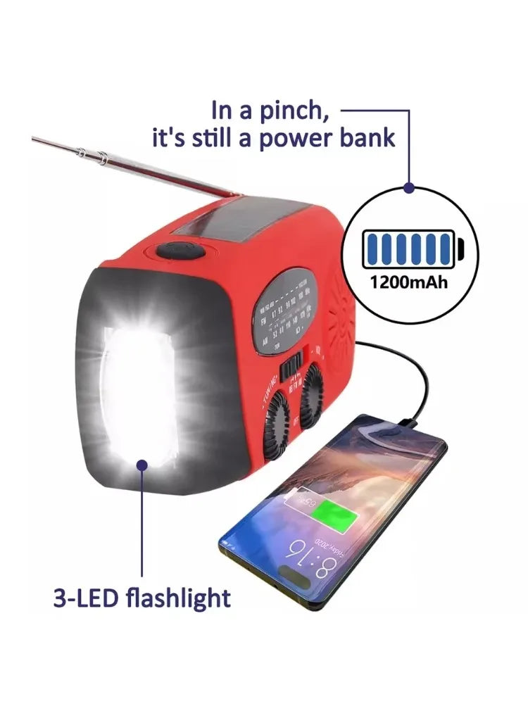 Emergency Weather 2000mAh Radio Portable Emergency Solar Radio Hand Crank Self Powered Phone Charger 3 Led Flashlight Am Fm