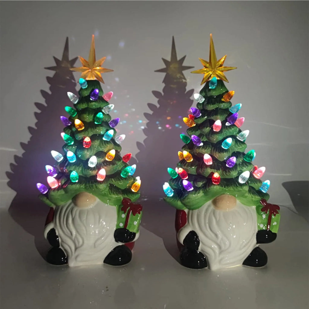 Lighted Gnome Christmas Tree Tabletop Decoration, 6.3 Inch