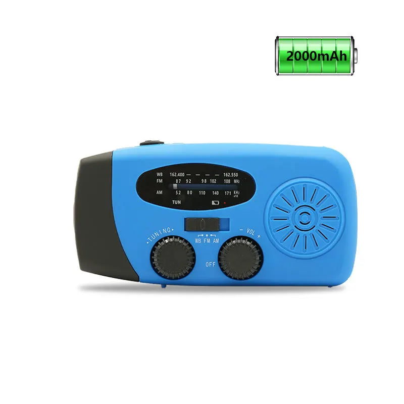 Solar Hand Crank Emergency Weather Radio – 2000mAh Phone Charger, AM/FM & 3 LED Flashlight