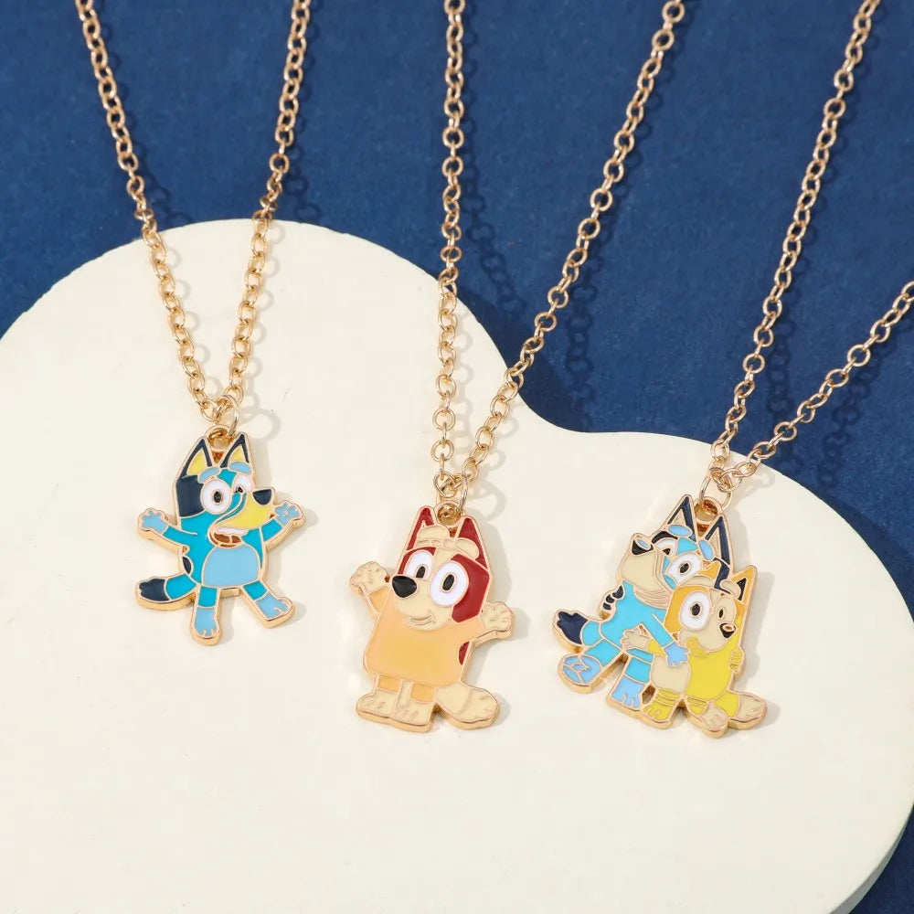 Bluey Animation Enamel Pendant Necklace Cute Cartoon Character Fashion Accessory for Children Creative Birthday Gift