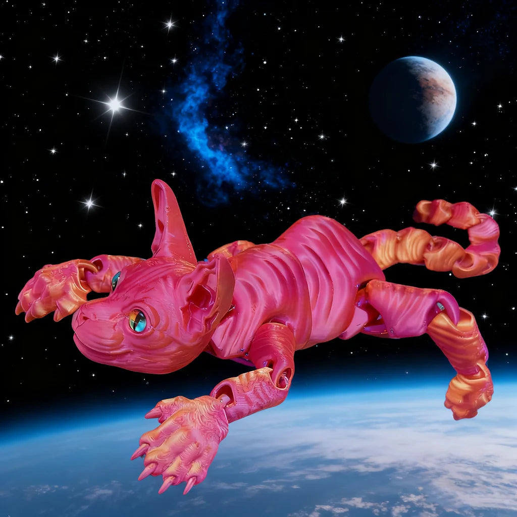6-Pack 3D Printed Hairless Cat Statues | Flexible Colorful Animal Figures | Home & Office Decor