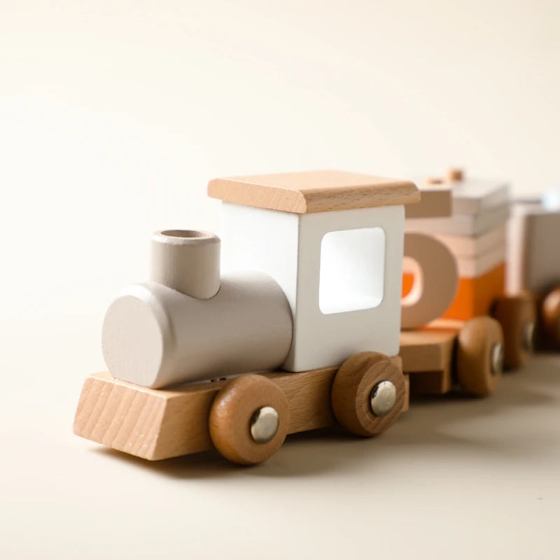 Wooden Train Birthday Toy Montessori Toys Baby Educational Toys Wooden Trolley Number Of Wood Baby's Toys Baby Learning Toys