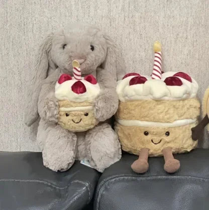 JC Shy Bonnie Rabbit Plush Doll | 31cm Soft Toy Holding Birthday Cake — Kids Holiday Gift