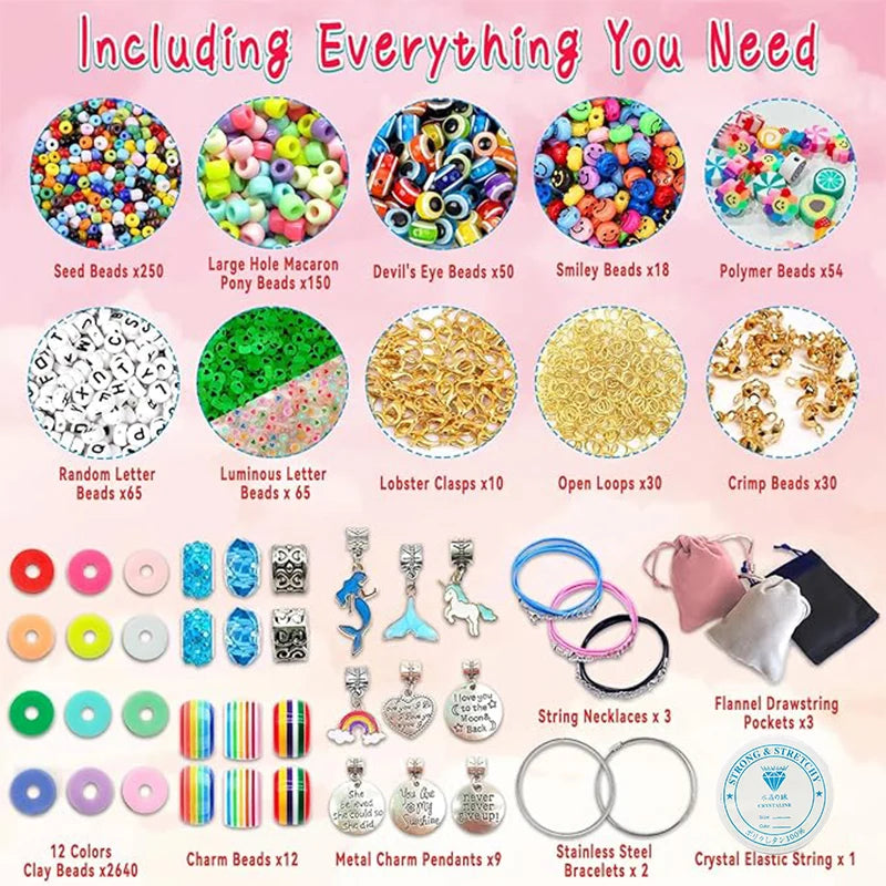 3400-Piece Friendship Bracelet Making Kit | DIY Beads & Charms | Beginner-Friendly | Gift for Girls