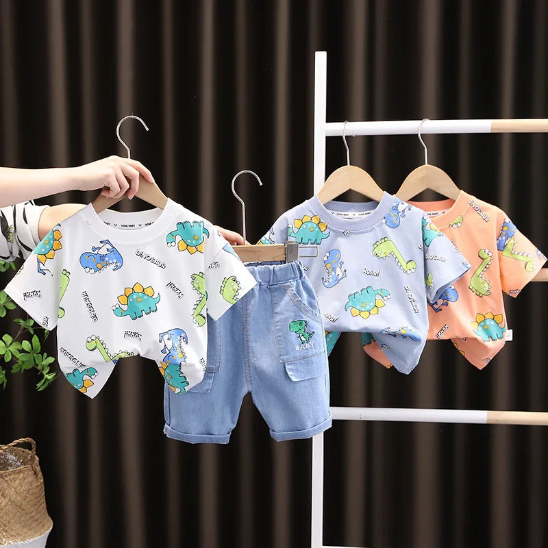 Kids Cartoon Dinosaur T-Shirt & Shorts 2-Piece Set | Casual Summer Outfit Sizes 80–120