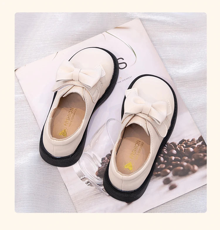 Girls' Bow Design Bonded Leather Flat Casual Shoes