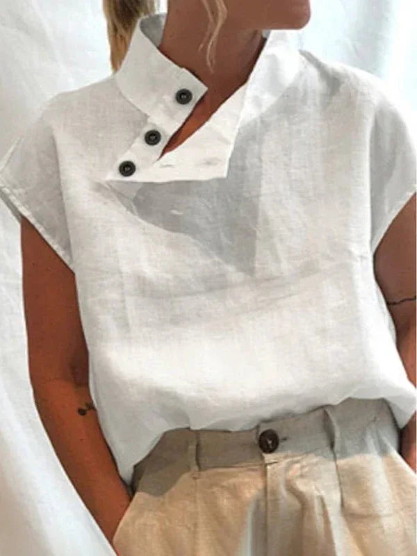 Women's Cotton Linen Stand Collar Blouse