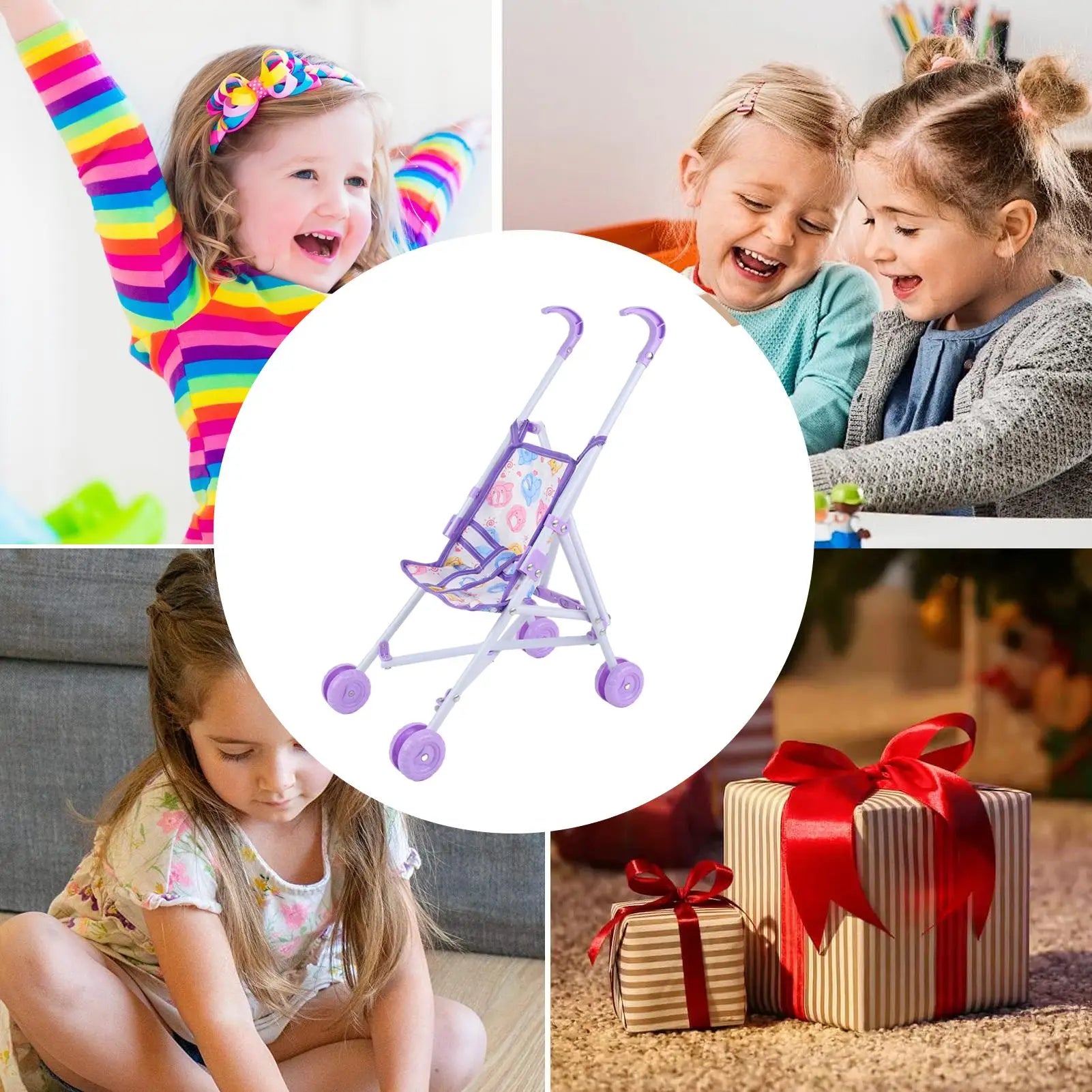 Toddler Doll Stroller & Pram Toy | Pretend Play | Dress-Up Doll Accessory | Purple