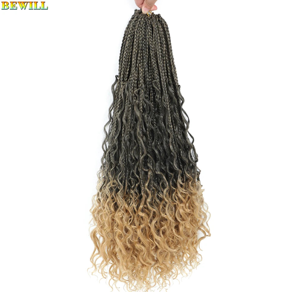 Goddess Box Braids Crochet Hair 14 18 24 Inch Bohemian Hippie Box Braids With Curly Ends Synthetic Braiding Hair for Black Women