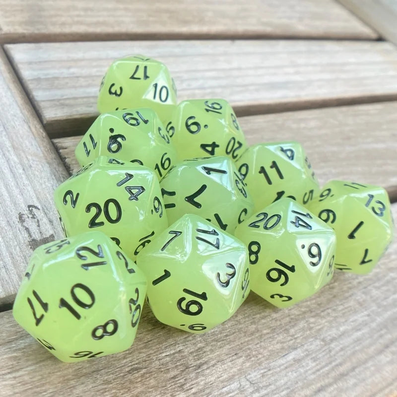 D20 Glow-in-the-Dark Polyhedral Dice Set | 10 Pieces | RPG, DND, MTG & More