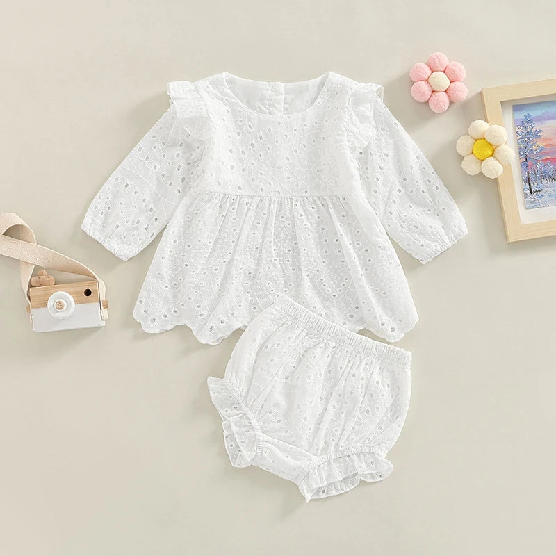 Baby Girl Long Sleeve Top & Ruffle Shorts Set