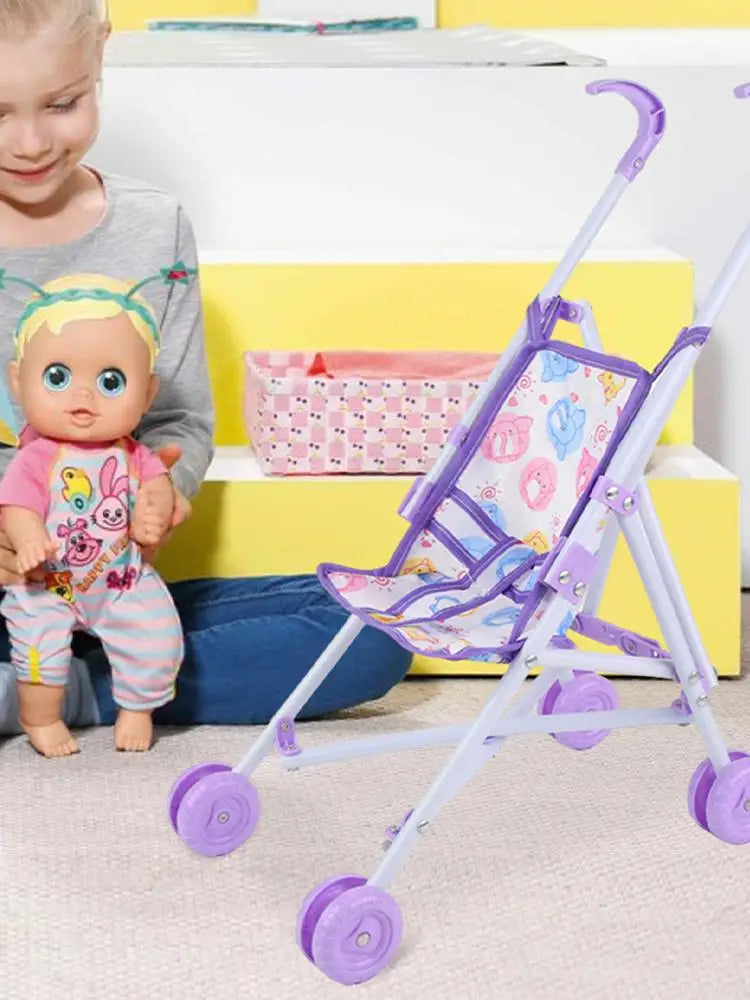 Toddler Doll Stroller & Pram Toy | Pretend Play | Dress-Up Doll Accessory | Purple
