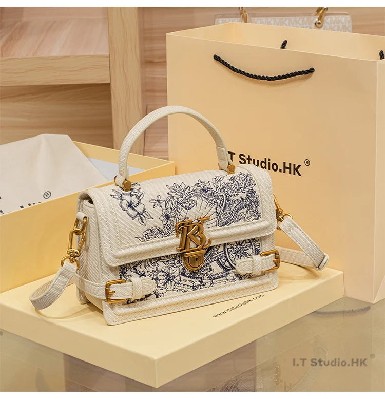 Women's Embroidered Floral Satchel Crossbody Bag